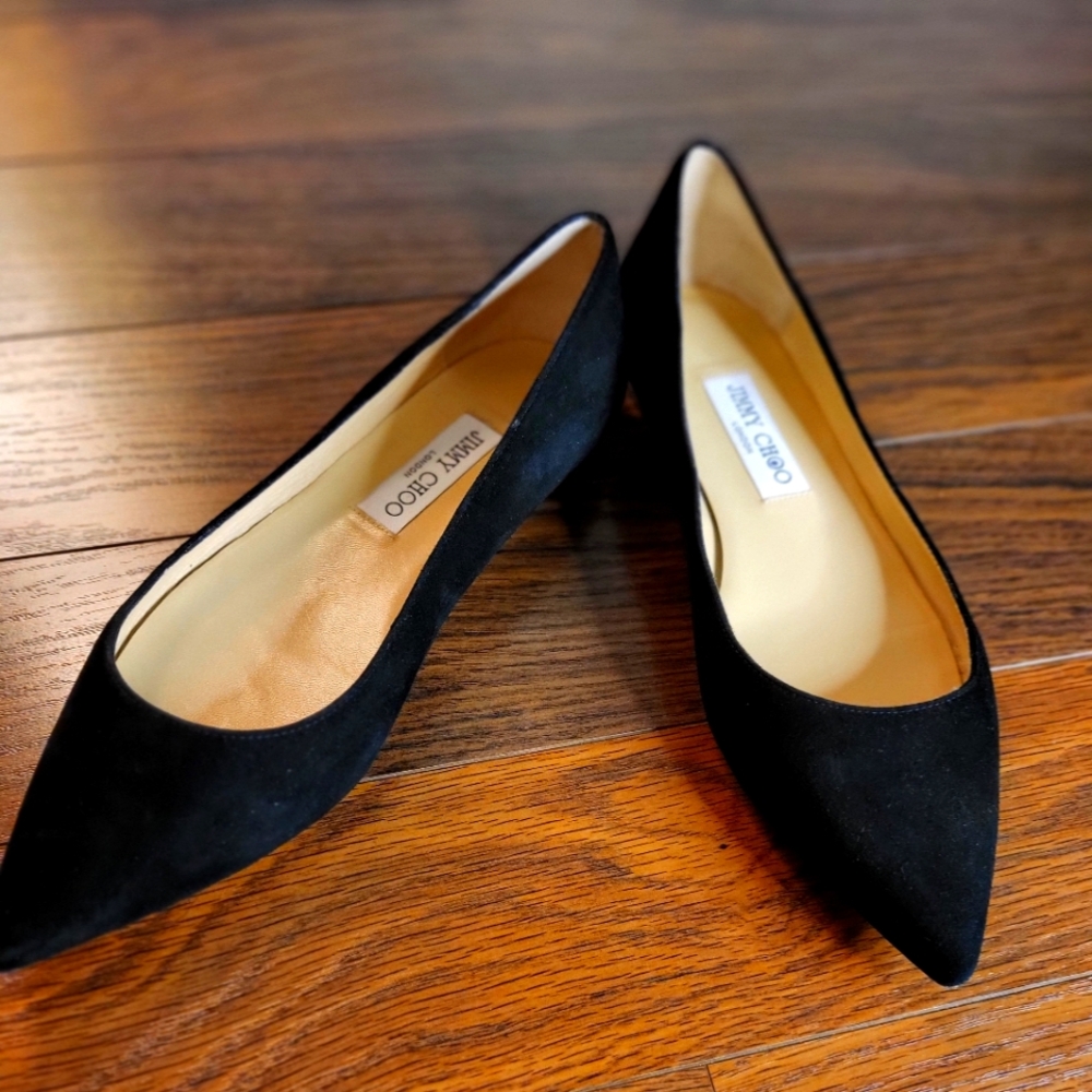 Jimmy Choo Black Suede Pointed-Toe Flats